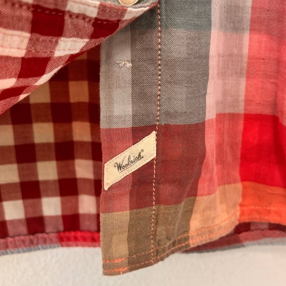 Woolrich Organic Cotton Plaid Red Orange Blue Button Down Gingham Shirt … - Picture 7 of 14